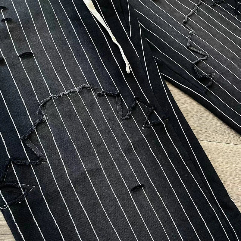 Vertabrae sweatpants with holes and classic vertical casual trousers