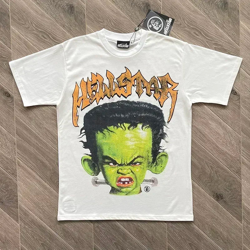 HS Frankenkid Green Boy head print cotton short-sleeved T-shirt