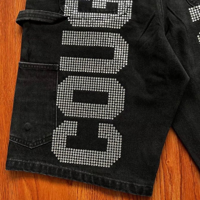 That's A Awful Lot of Cough Syrup Printed hot diamond casual washing denim shorts Limited Edition