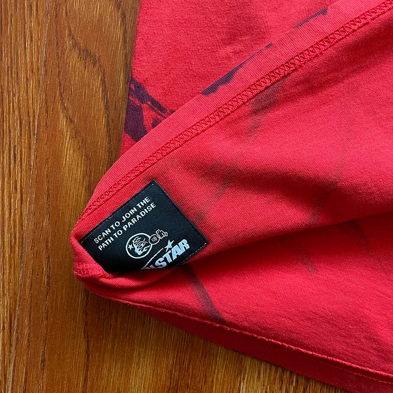 HS Records Red tie-dye cotton casual short-sleeved T-shirt for men and women