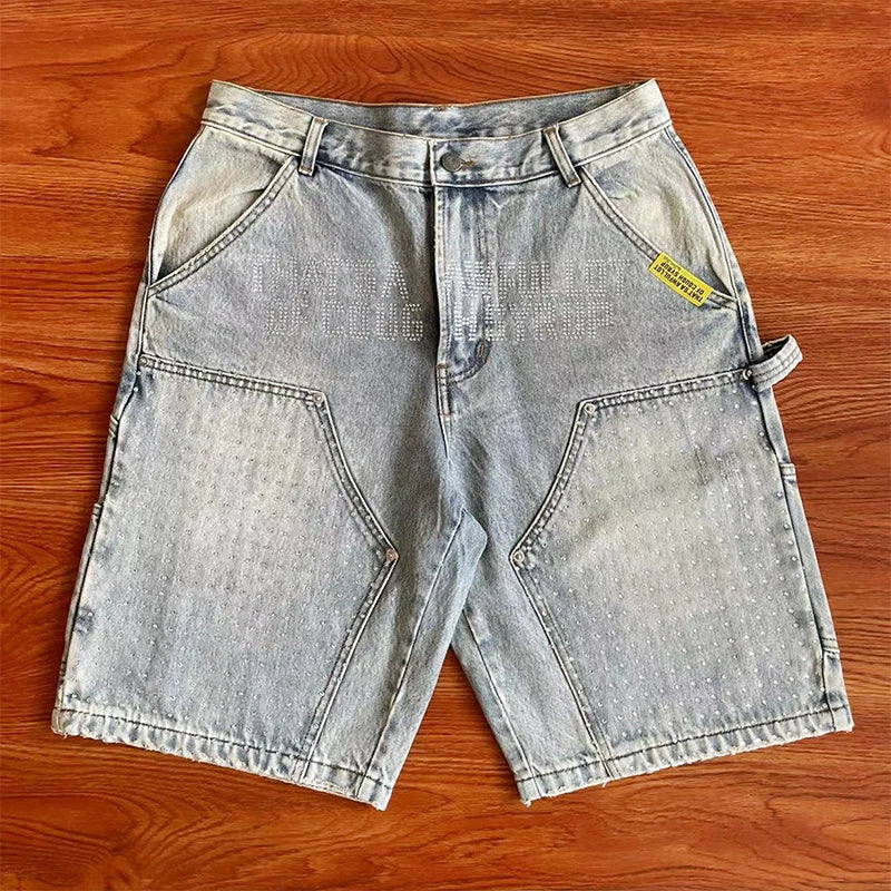 That's A Awful Lot of Cough Syrup Printed hot diamond casual washing denim shorts Limited Edition