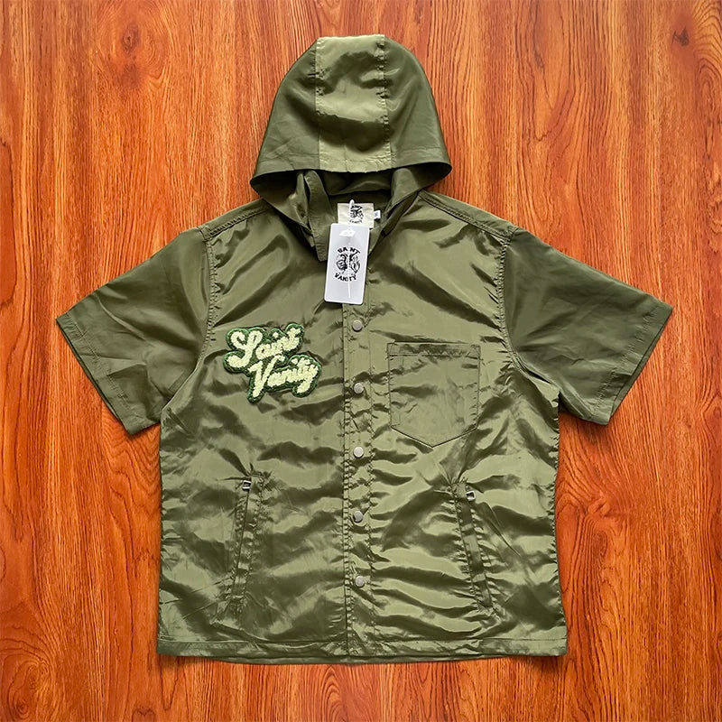 SAINT VANITY Embroidered casual sports trench coat with hooded short sleeves