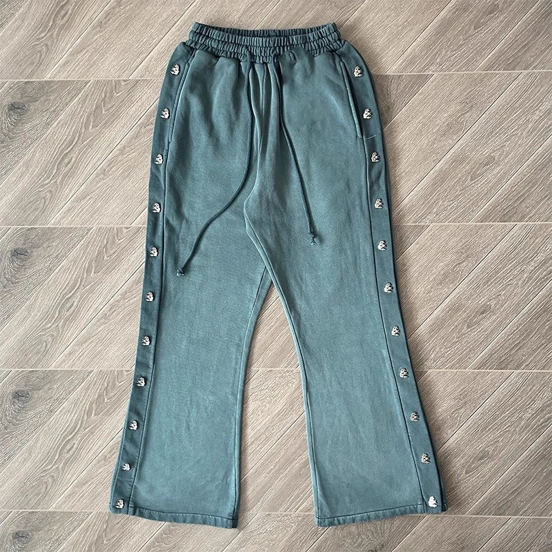 High-Quality Button-Up Casual Wide-Leg Pure Cotton Sports Pants