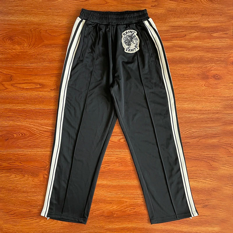 SAINT VANITY  Embroidered striped sports style casual trousers