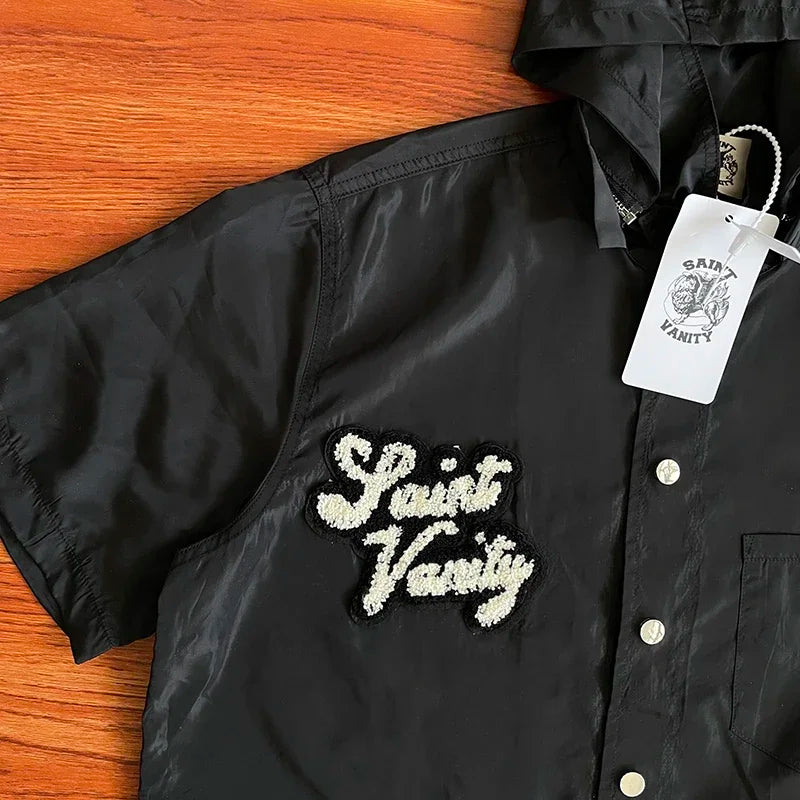 SAINT VANITY Embroidered casual sports trench coat with hooded short sleeves