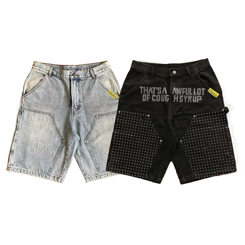 That's A Awful Lot of Cough Syrup Printed hot diamond casual washing denim shorts Limited Edition