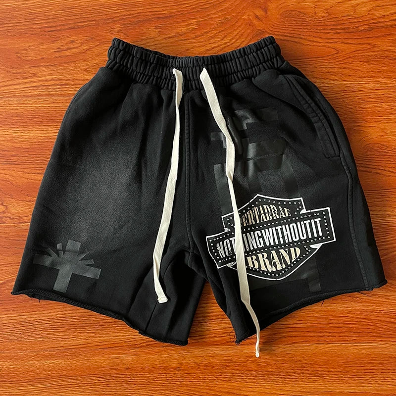 Vertabrae Emblem Hot drill wash pure cotton sports casual shorts European and American high street