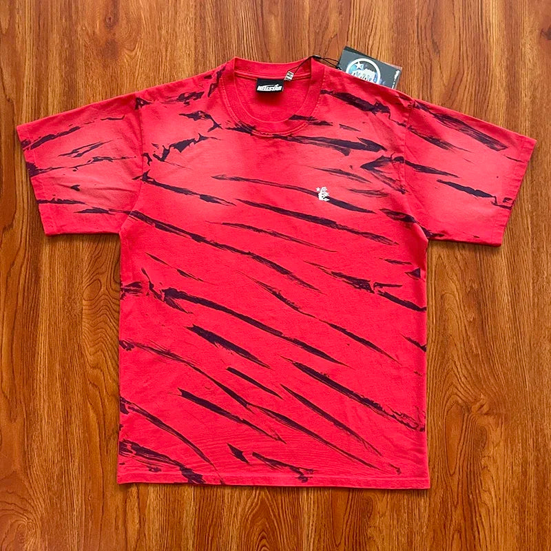 HS Records Red tie-dye cotton casual short-sleeved T-shirt for men and women
