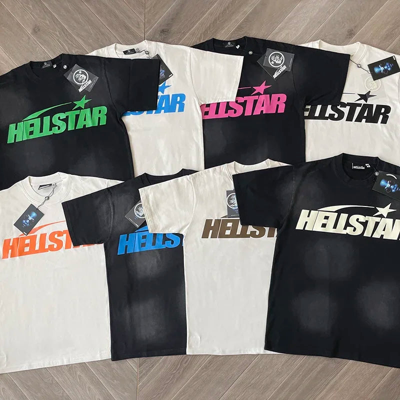 HS Gel Sport Logo Cotton wash short sleeve T-shirt European and American fashion