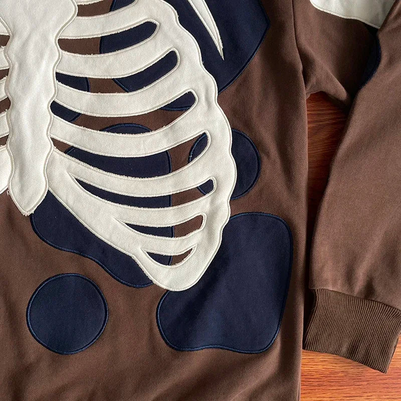 HS Airbrushed Bones Embroidered skull skeleton hoodie