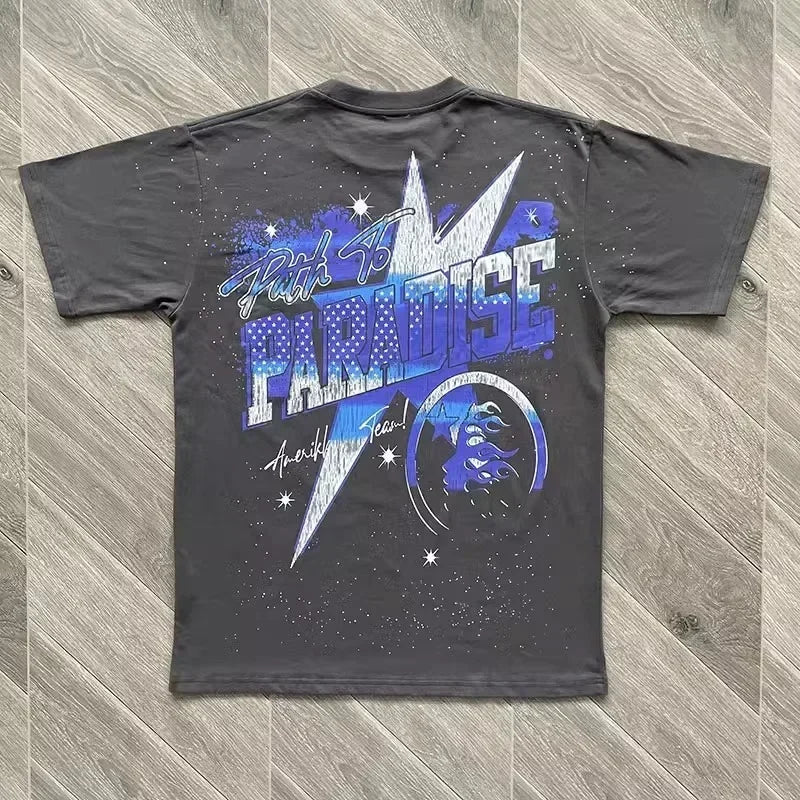 HS Tee Skull Crack ins with the same European  high street trend men's and women's short-sleeved T