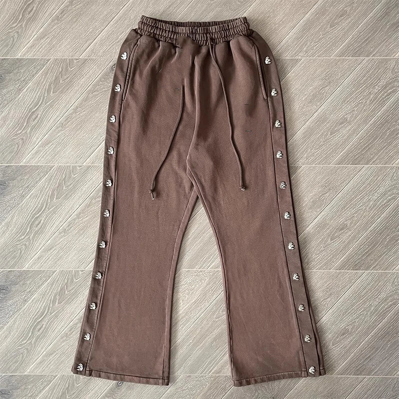 High-Quality Button-Up Casual Wide-Leg Pure Cotton Sports Pants