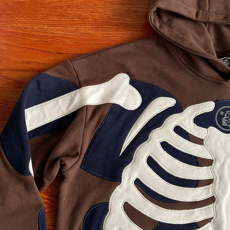 HS Airbrushed Bones Embroidered skull skeleton hoodie