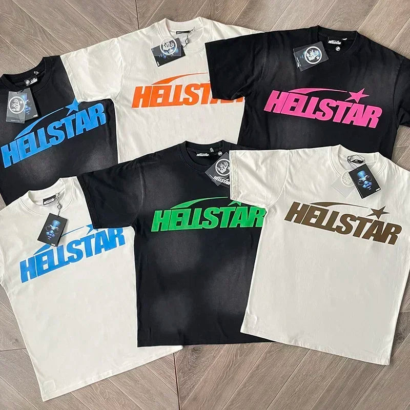 HS Gel Sport Logo Cotton wash short sleeve T-shirt European and American fashion