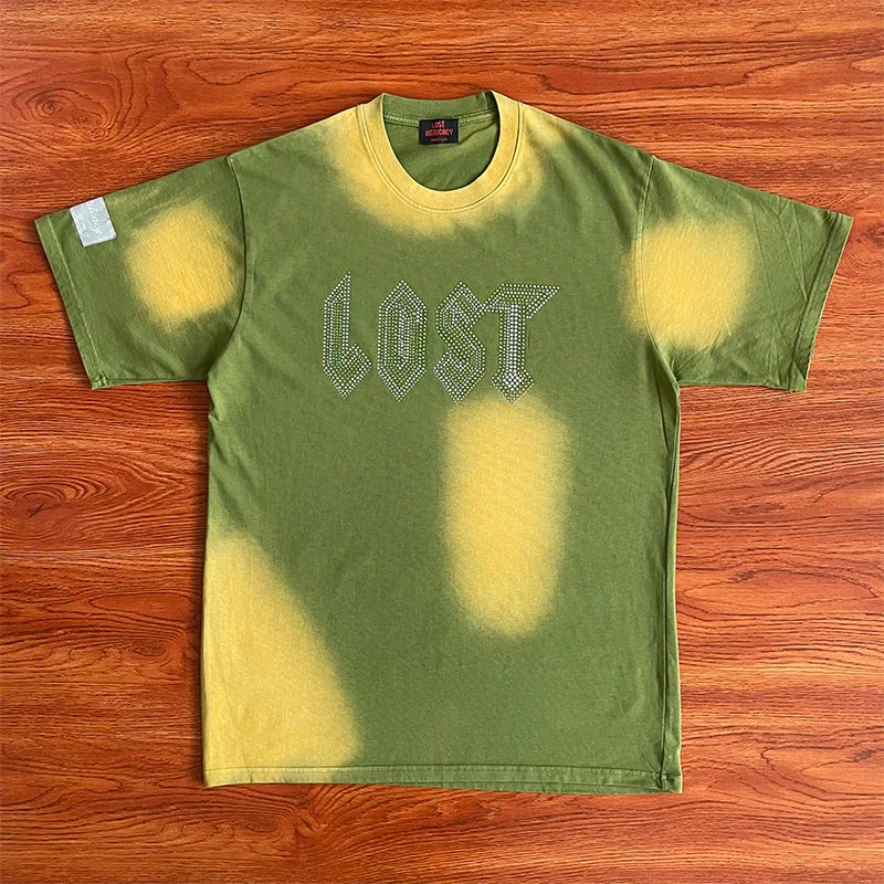 Lost intricacy Diamond wash casual cotton short sleeve T-shirt for men and women