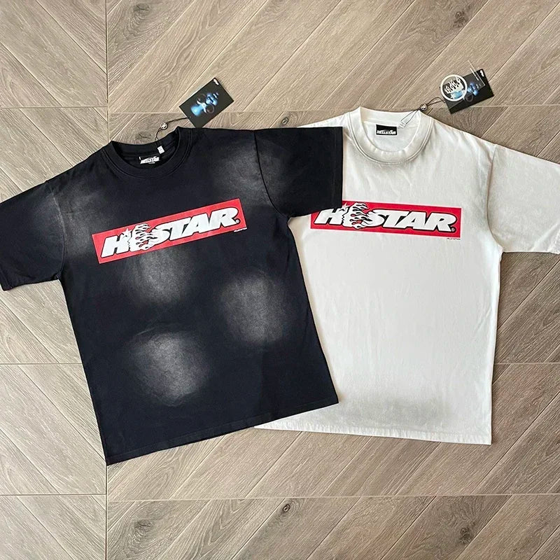 HS Box Logo Cotton wash casual short-sleeved T-shirt