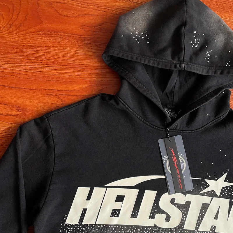 HS  Wash water heavy diamond set casual hoodie