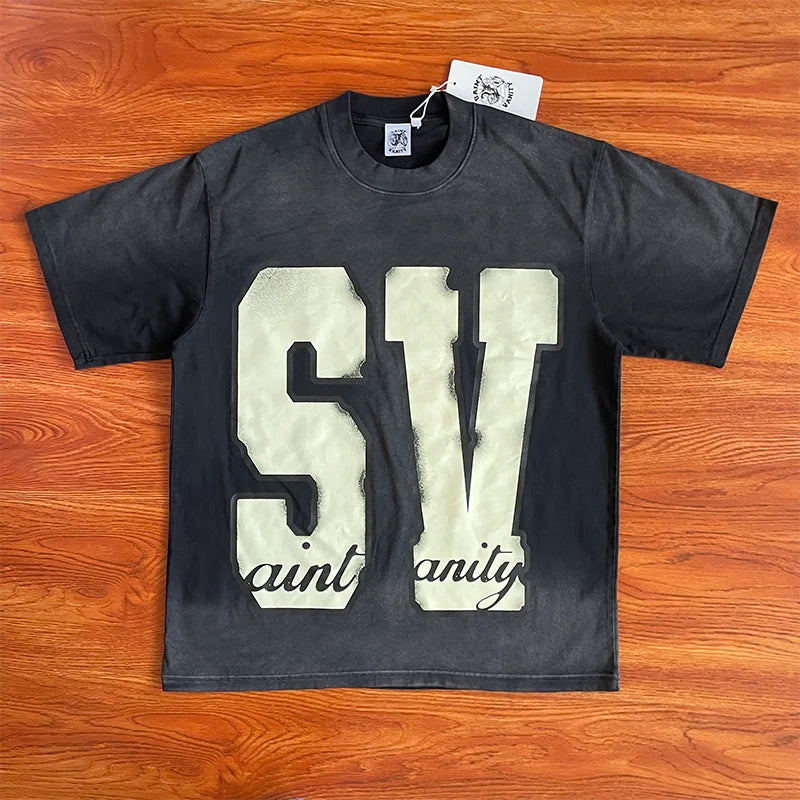 SAINT VANITY Simple letter print casual cotton short-sleeved t-shirt