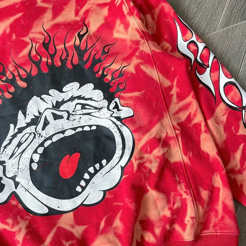 HS Records Red Bleached red casual hoodie Limited Edition