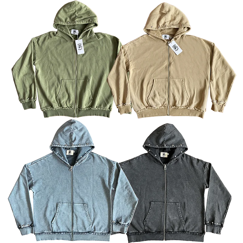 SAINT VANITY Washing water and making old rivet hooded sweater