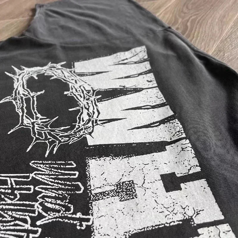 HS Wwwhd God Tee Portret Flash Wash Zware Industrie Korte Mouw T-Shirt