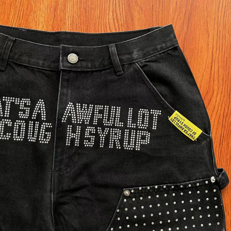 That's A Awful Lot of Cough Syrup Printed hot diamond casual washing denim shorts Limited Edition