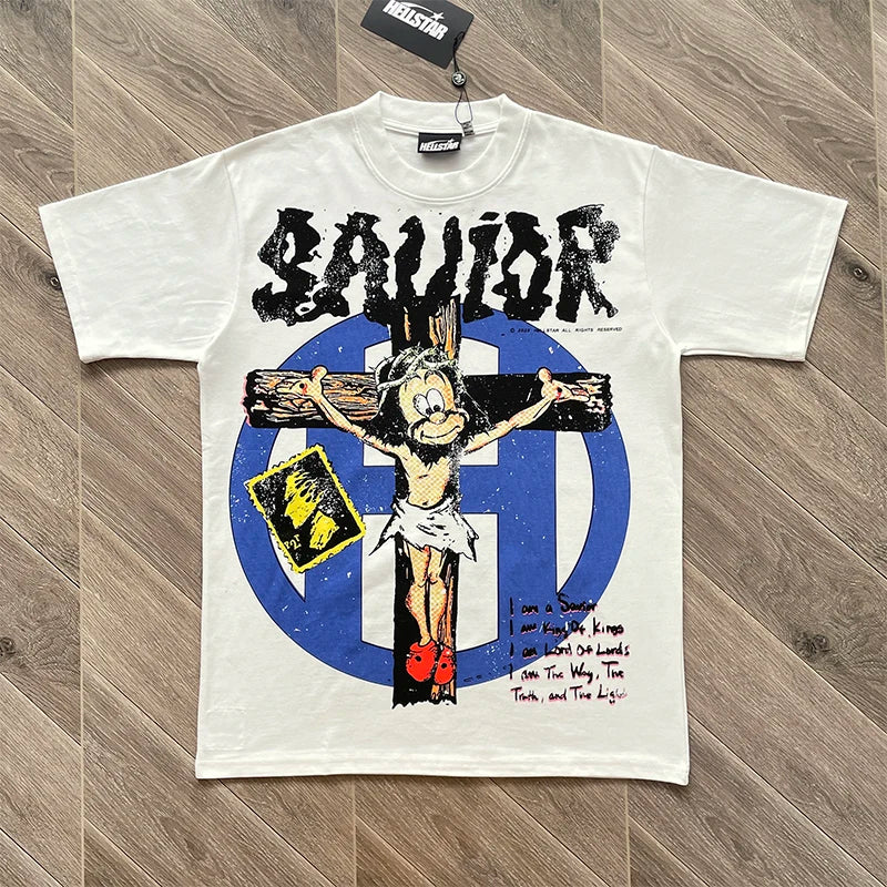 SAINT VANITY creative style cartoon cross print cotton short-sleeved T-shirt