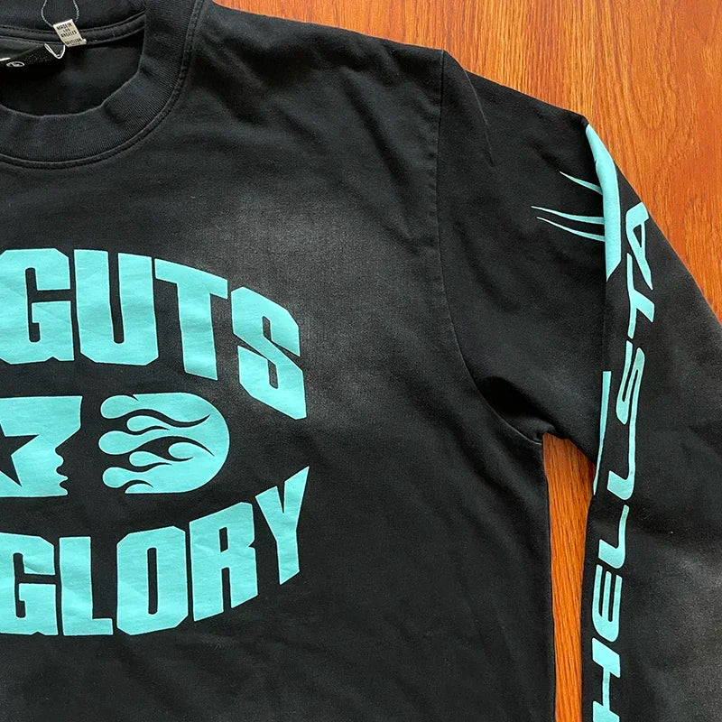 HS No Guts No Glory European and American tide cotton wash men's and women's long sleeve T-shirt