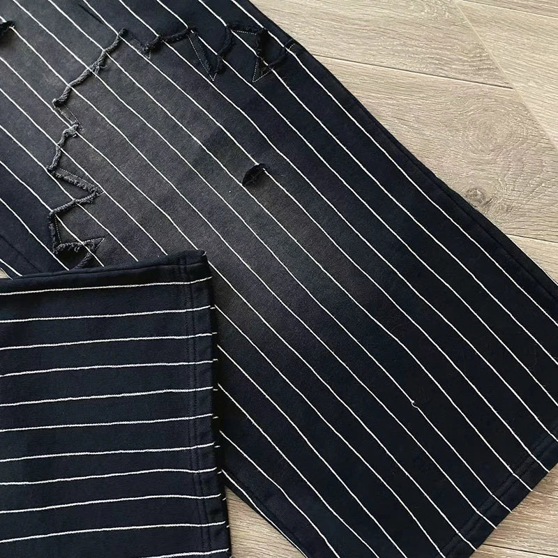 Vertabrae sweatpants with holes and classic vertical casual trousers