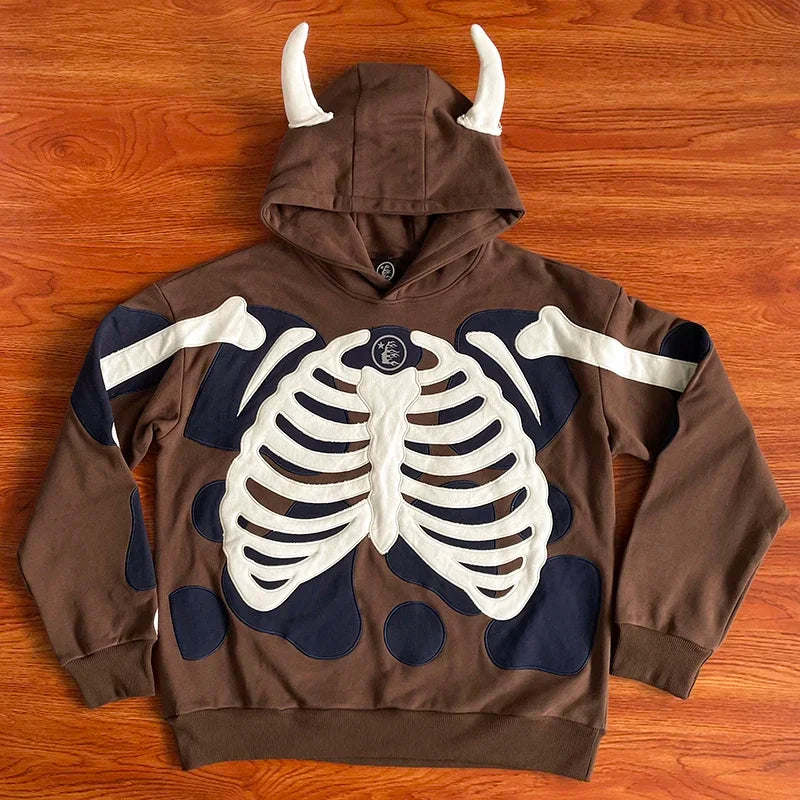 HS Airbrushed Bones Embroidered skull skeleton hoodie
