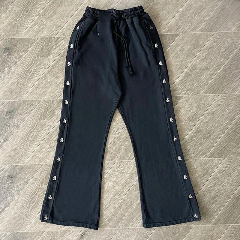 High-Quality Button-Up Casual Wide-Leg Pure Cotton Sports Pants