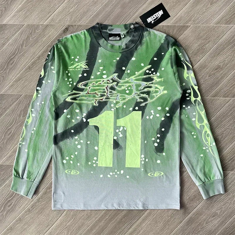 HS Moto Cross Long Sleeve Tie dye casual long sleeve T-shirt