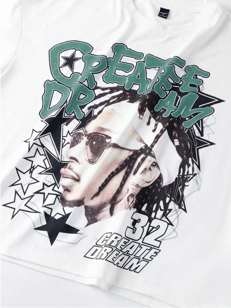 Men's Fashion Casual Drawstring Pants And Round Neck T-Shirt