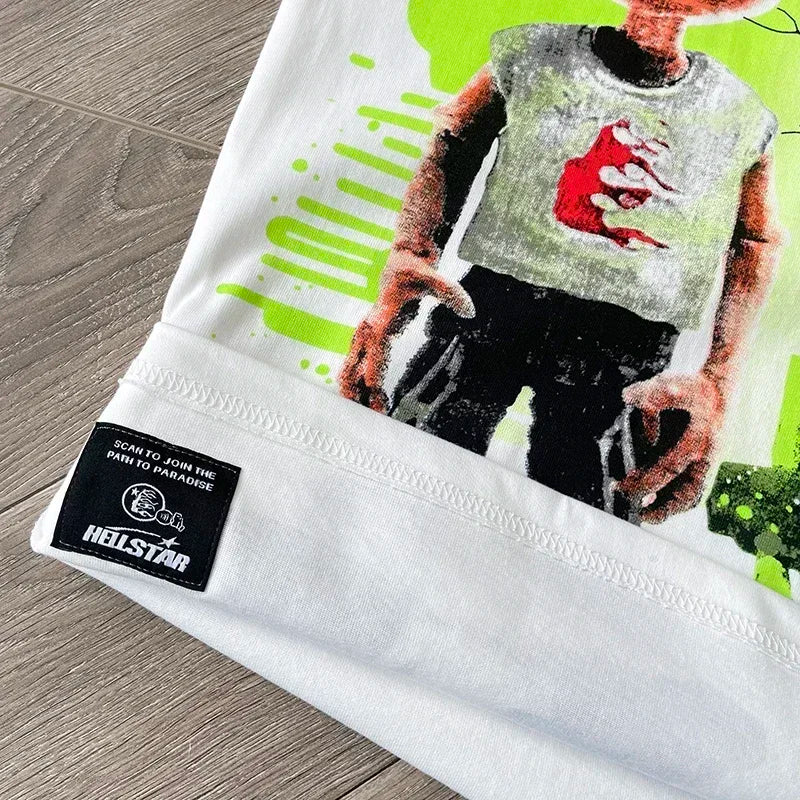 HS Screaming Kid Brick wall print casual short-sleeved T-shirt