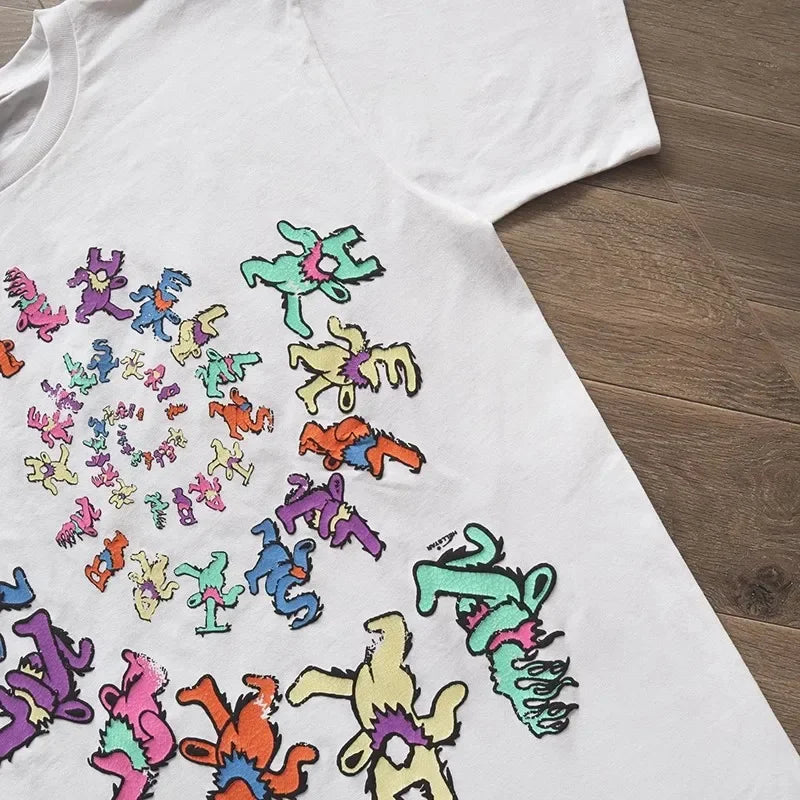 HS Dancing Stars Tee Rotating Alphabet Bear men's and women's short-sleeved T-shirts