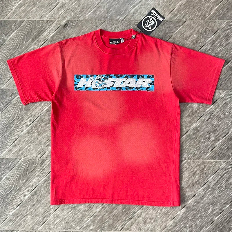 HS Box Logo Tee Cotton wash casual short-sleeved T-shirt