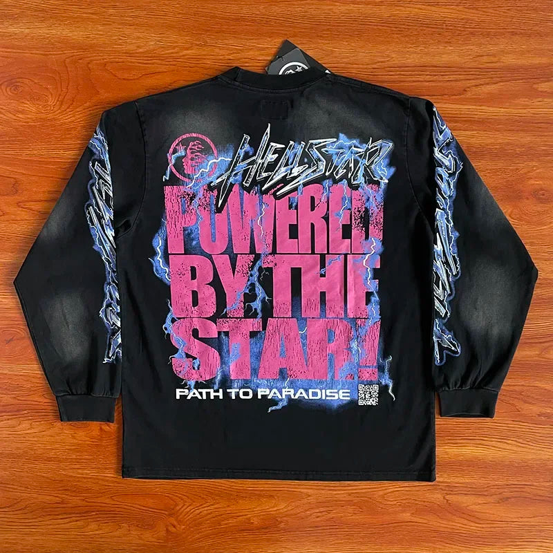 HS  Powered By The Star Do old wash helmet crack Lightning long sleeve T-shirt