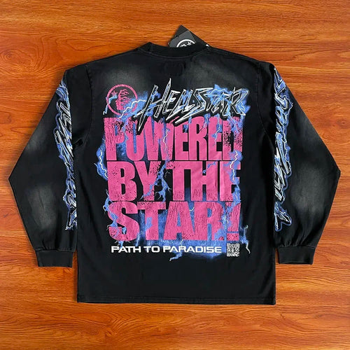 HS  Powered By The Star Do old wash helmet crack Lightning long sleeve T-shirt