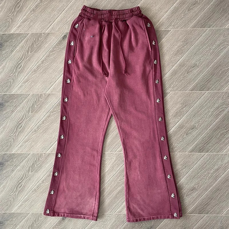 High-Quality Button-Up Casual Wide-Leg Pure Cotton Sports Pants