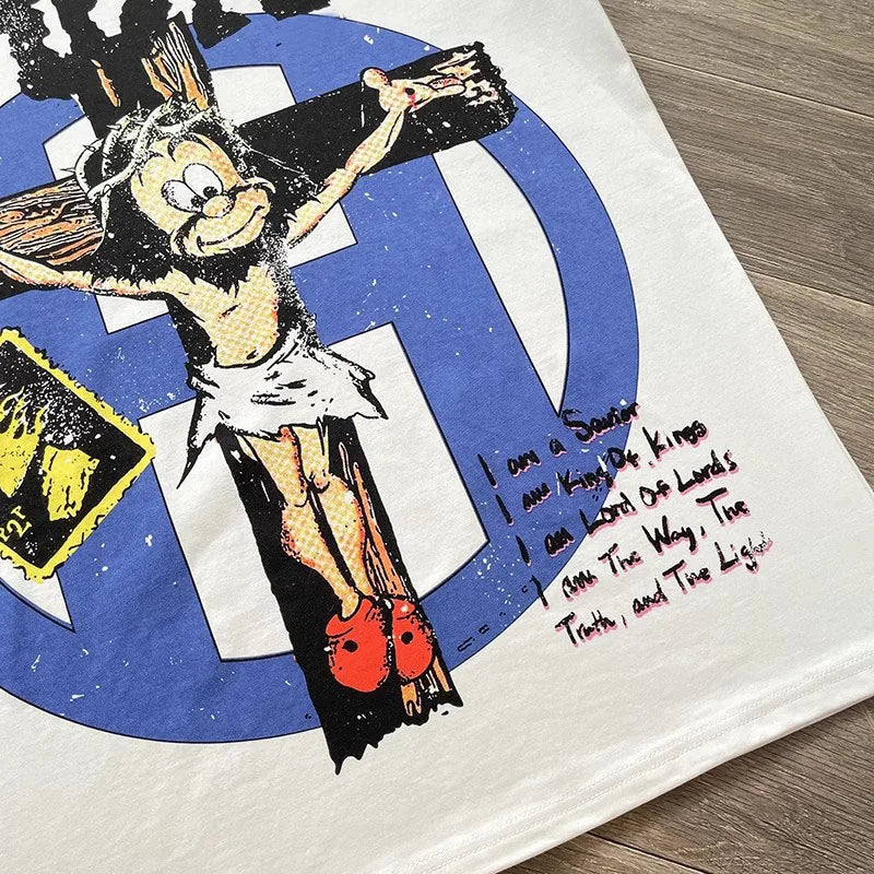 SAINT VANITY creative style cartoon cross print cotton short-sleeved T-shirt