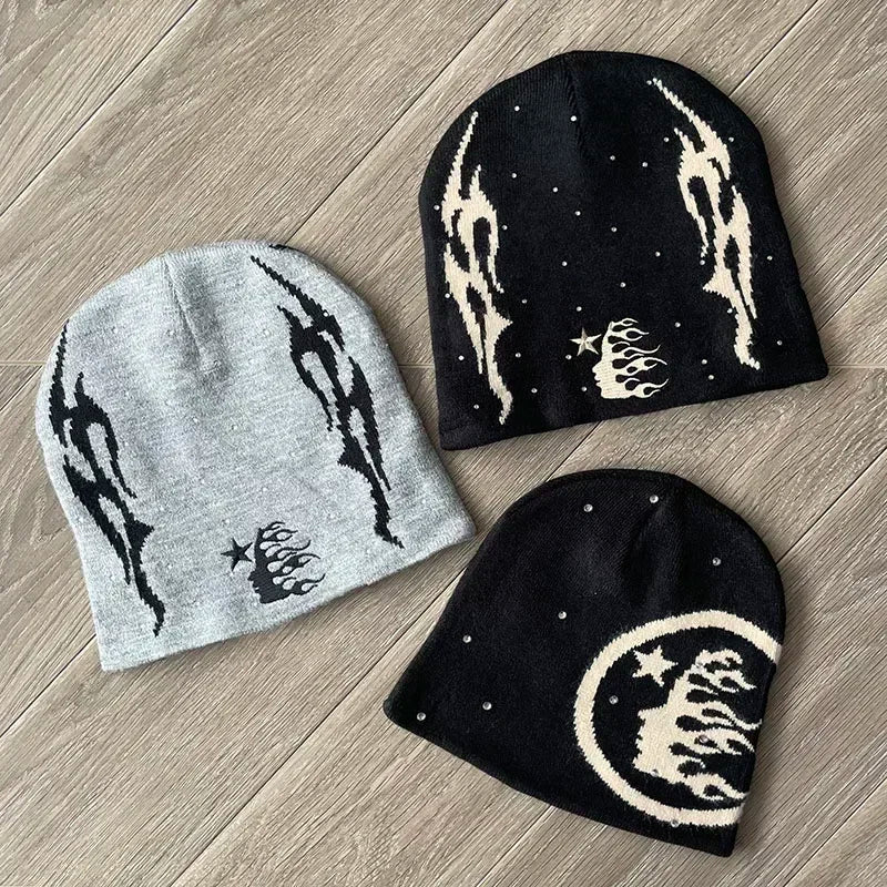 HS logo Sports Flame Beanie Knitted casual wool cold hat