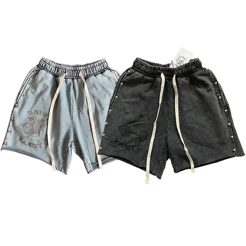Same SAINT VANITY ins wash and do old rivets casual sports shorts