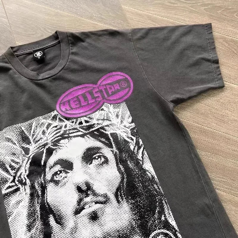 HS Wwwhd God Tee Portret Flash Wash Zware Industrie Korte Mouw T-Shirt