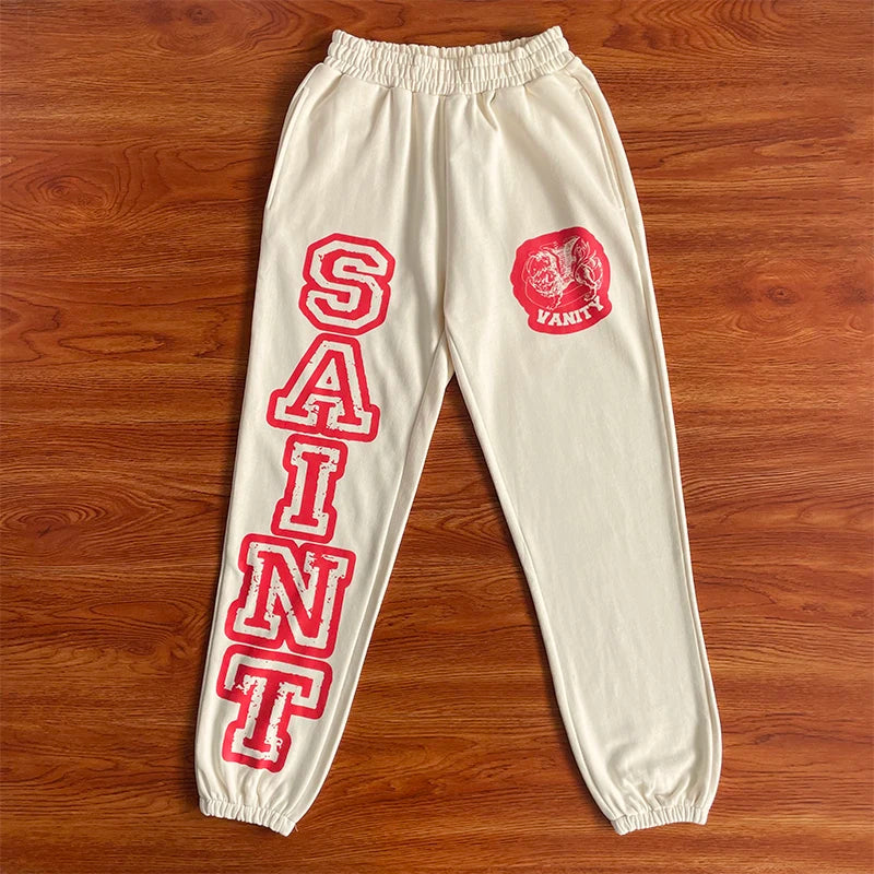SAINT VANITY  Letter printed American casual pure cotton trousers
