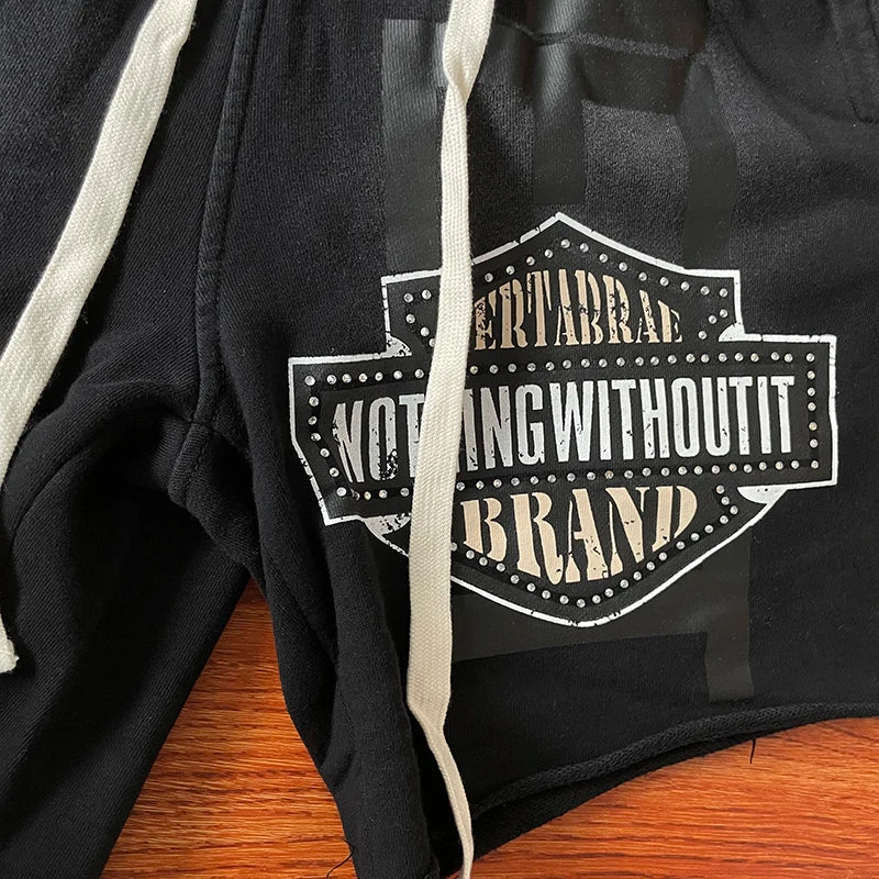 Vertabrae Emblem Hot drill wash pure cotton sports casual shorts European and American high street