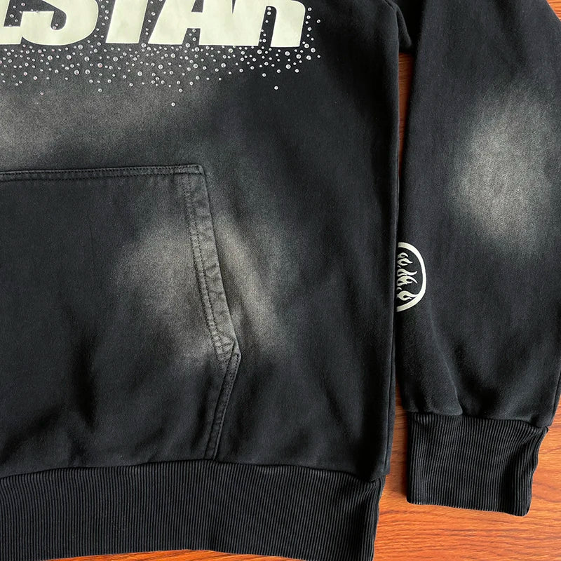 HS  Wash water heavy diamond set casual hoodie