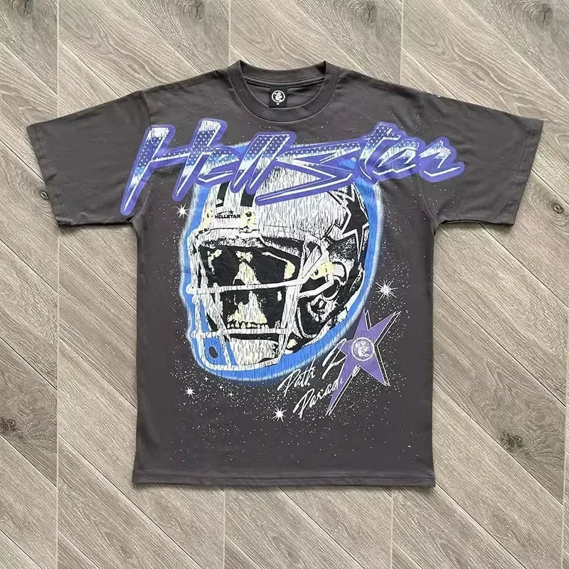 HS Tee Skull Crack ins with the same European  high street trend men's and women's short-sleeved T