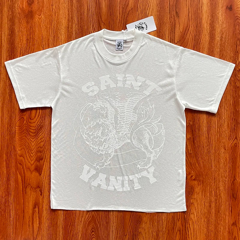 SAINT VANITY Translucent Letter Print Casual Short Sleeve T-Shirt