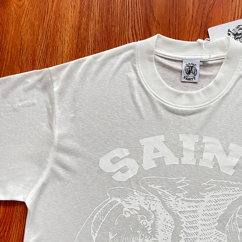 SAINT VANITY Translucent Letter Print Casual Short Sleeve T-Shirt