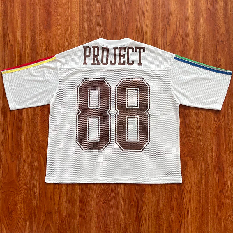 Project Capri Emergency Portrait graffiti European-style mesh loose short-sleeved T-shirt